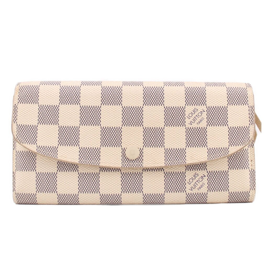 Louis Vuitton Damier Azur wallet with checkered canvas and front flap closure