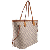 Louis Vuitton Damier Azur Neverfull tote bag, side straps and gold hardware