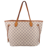 Louis Vuitton Damier Azur Neverfull MM tote bag with tan leather handles