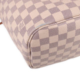 Damier Azur zip pouch corner with stitched trim and curved zipper seam
