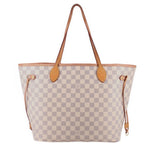 Louis Vuitton Damier Azur Neverfull MM tote bag with leather trim and D-rings