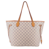 Louis Vuitton Damier Azur Neverfull MM tote bag with leather trim and D-rings