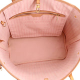 Neverfull tote interior with pink striped lining and center pocket