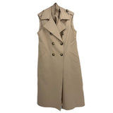 RIVER ISLAND sleeveless tan trench coat with double-breasted buttons and shoulder tabs