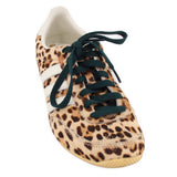 ADIDAS leopard calf hair sneakers with dark green lace-up and tan rubber sole