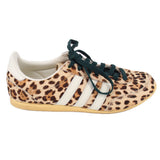 ADIDAS leopard calf hair low-top sneakers, white 3-stripes, dark green laces
