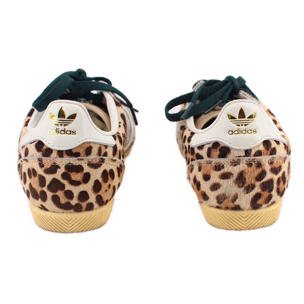 ADIDAS leopard calf hair sneakers, heel view with adidas logo, tan sole