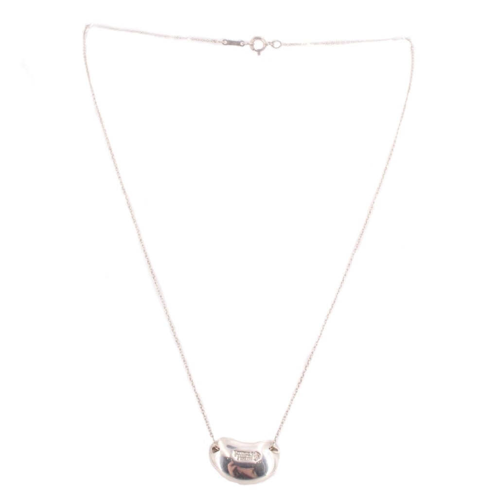 Sterling silver bean pendant necklace with fine chain and round clasp