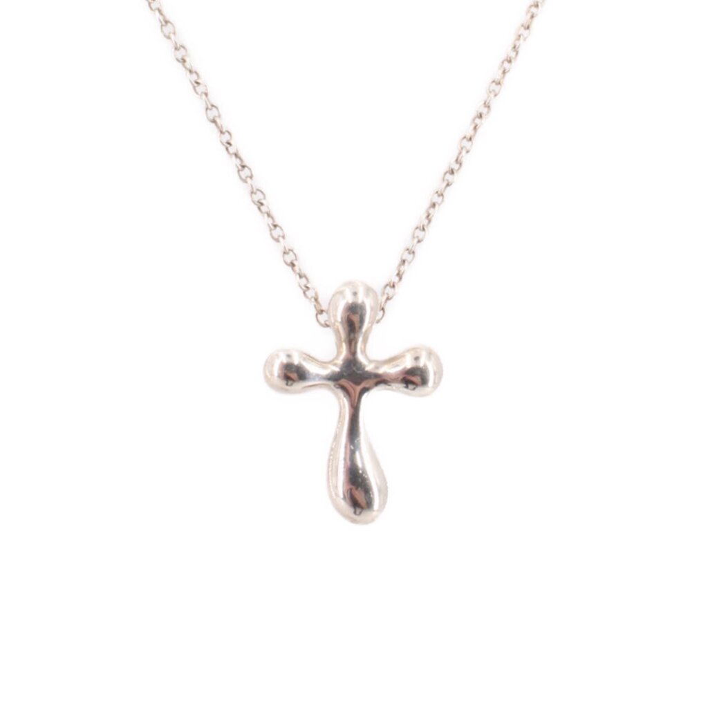 Sterling silver cross pendant necklace with polished sculpted cross detail