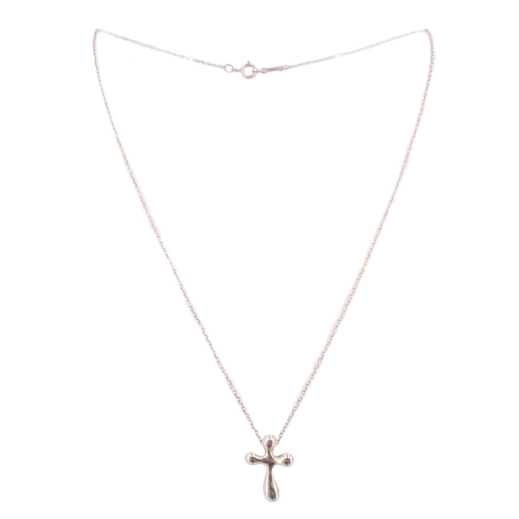 Sterling silver cross pendant necklace with thin chain and small clasp