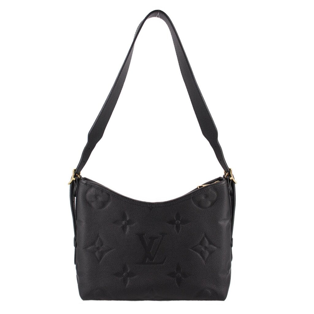 Black monogram hobo shoulder bag with top handle strap and zipper closure