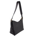 Black monogram shoulder bag with adjustable strap and front flap detail