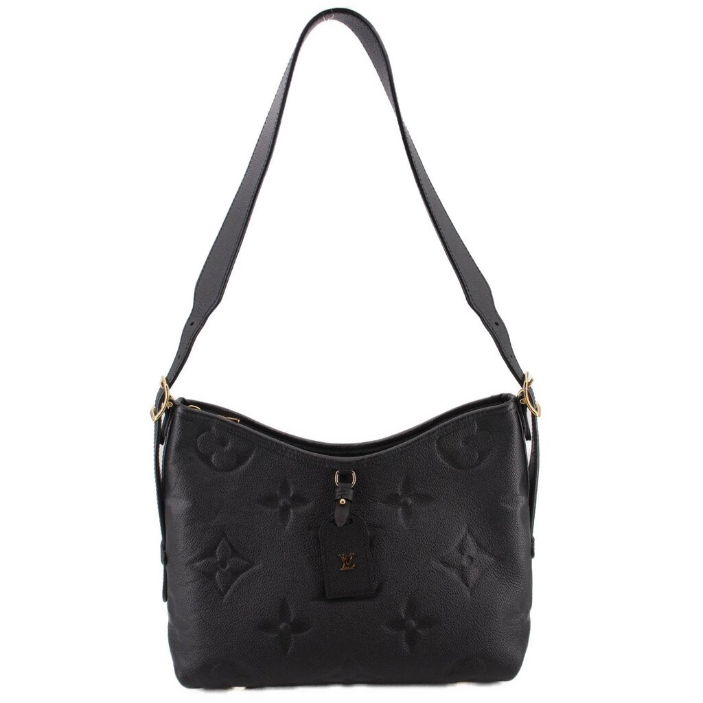 Black monogram hobo shoulder bag with adjustable strap and top zipper