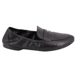 Black leather loafer, square toe, strap with logo detail