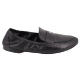 Black leather loafer, square toe, strap with logo detail