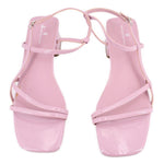 Patent open-toe heeled sandals with ankle strap and crisscross straps