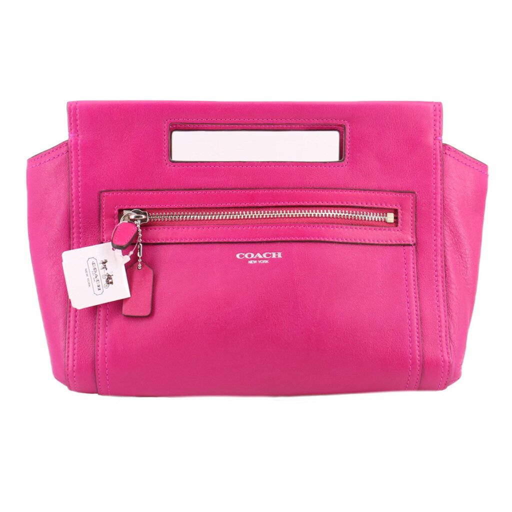 Magenta Coach basket-style clutch bag with front zipper and top handle loop