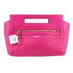 Magenta Coach basket-style clutch bag with front zipper and top handle loop