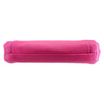 Magenta Coach clutch bag with rolled top edge and front stitching seams