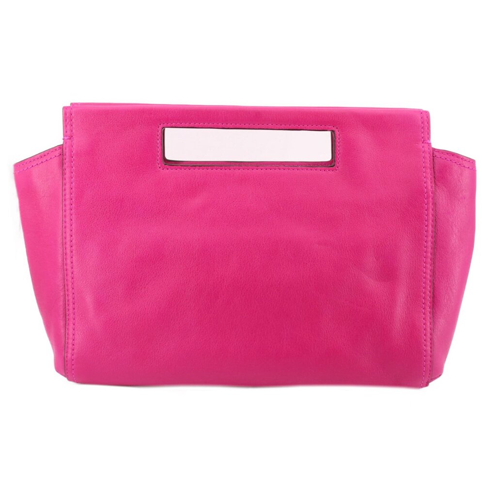 Magenta Coach basket-style clutch bag with top rectangular window and sturdy sides