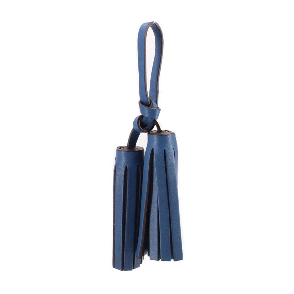 Blue leather tassel key fob with attached loop strap