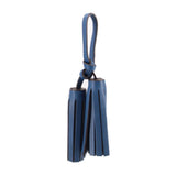 Blue leather tassel key fob with attached loop strap