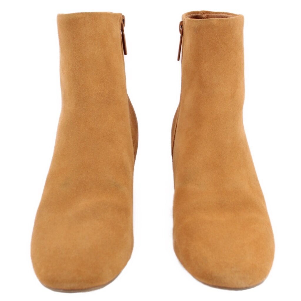 Tan suede waterproof ankle boots with side zipper detail (pair view)