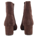 Brown suede ankle booties with side zipper and block heel