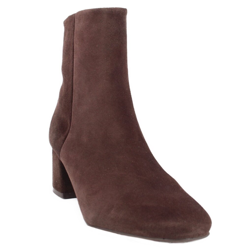 Brown suede ankle booties with block heel