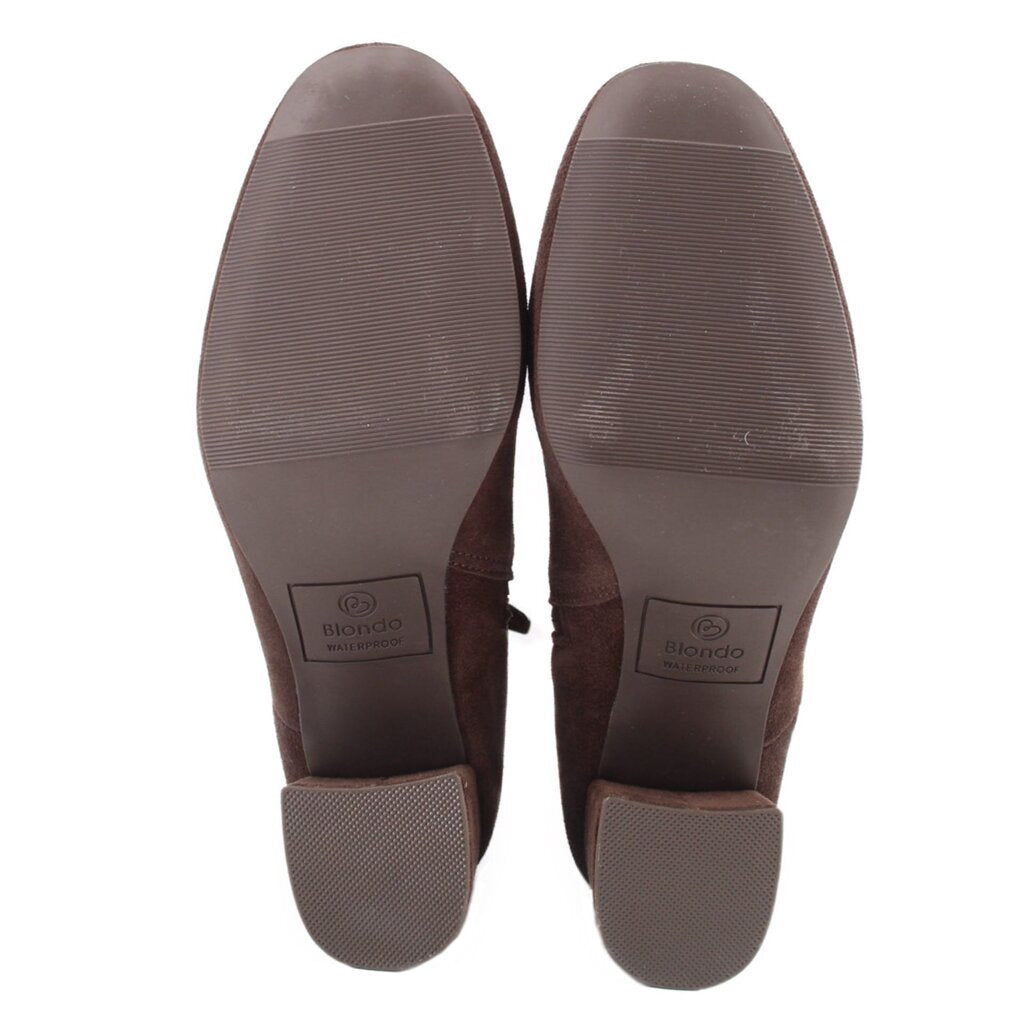 Brown suede ankle booties with rubber outsole