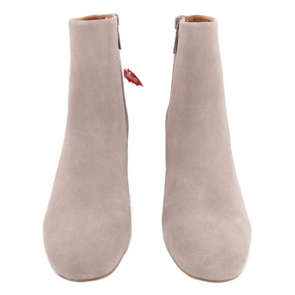Pair of waterproof suede ankle booties, gray, side zipper