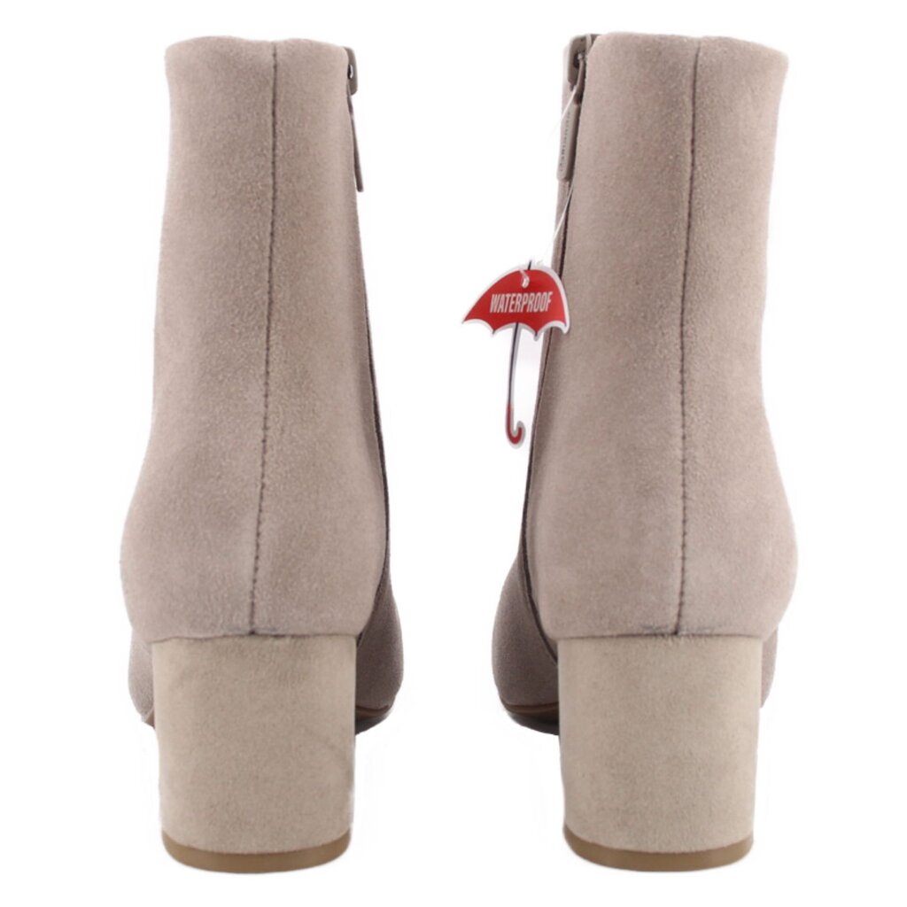 Back view waterproof suede ankle booties, gray, block heel