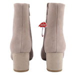 Back view waterproof suede ankle booties, gray, block heel