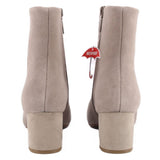Back view waterproof suede ankle booties, gray, block heel