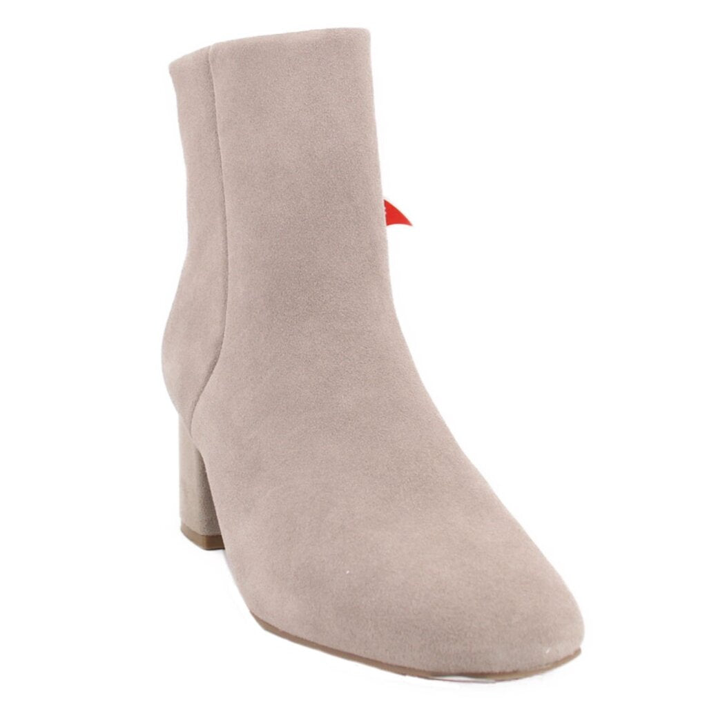 Waterproof suede ankle booties, gray, with block heel