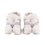 Back view of white ON Cloudrunner 3 sneakers with cushioned heel and lace-up closure