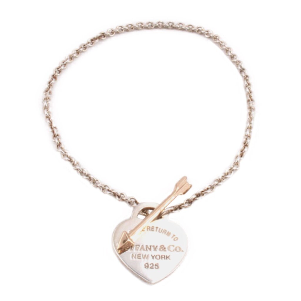 Tiffany & Co. heart charm bracelet with rose-gold arrow accents and 925 tag