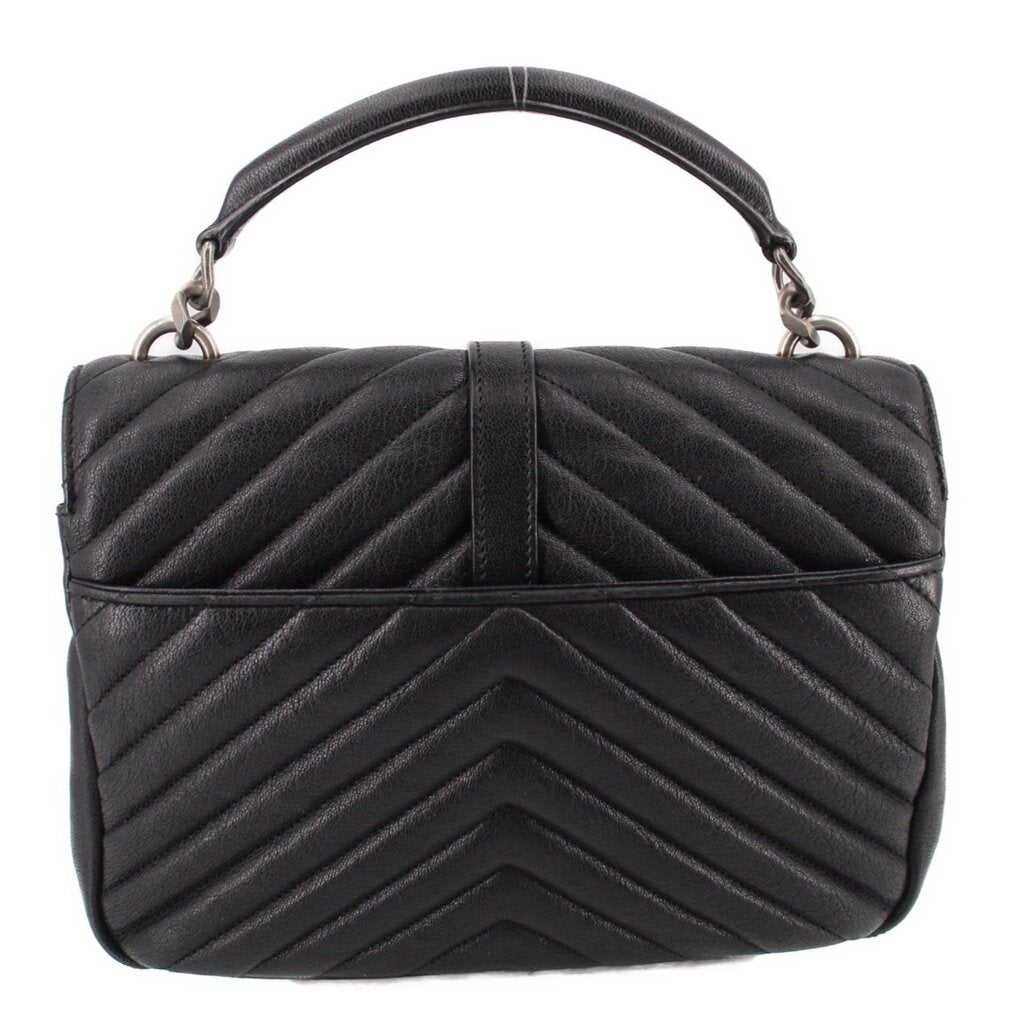 SAINT LAURENT quilted black medium crossbody bag back with stitched chevron pattern