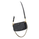 LOUIS VUITTON black multi-pocket crossbody bag with gold chain strap and leather handle