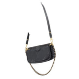 LOUIS VUITTON black multi-pocket crossbody bag with gold chain strap and leather handle