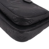 LOUIS VUITTON black embossed leather flap corner with rounded seam and stitching