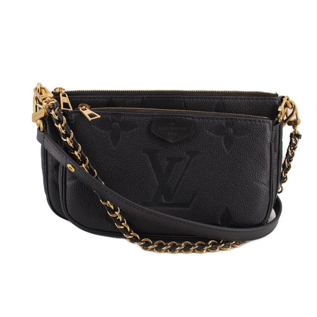 LOUIS VUITTON black embossed multi-pocket crossbody bag with gold chain strap