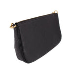 LOUIS VUITTON black leather pouch with top zipper and gold ring hardware