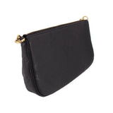 LOUIS VUITTON black leather pouch with top zipper and gold ring hardware