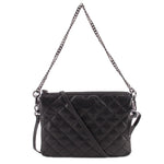Black quilted leather crossbody bag with chain strap and front zipper