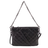 Black quilted leather crossbody bag with chain strap and front zipper