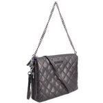 Black quilted leather crossbody bag with chain strap and tassel detail