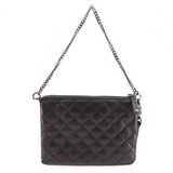 Black quilted leather crossbody bag with top zipper and chain shoulder strap
