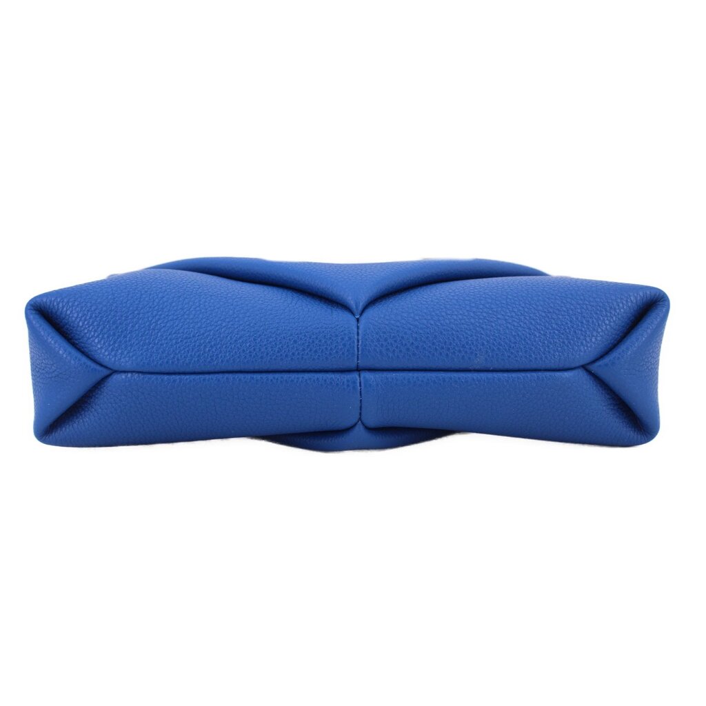 Blue leather shoulder bag with center seam and structured fold design