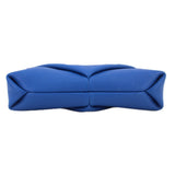 Blue leather shoulder bag with center seam and structured fold design
